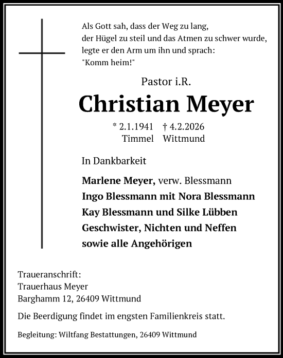 Traueranzeige von Christian Meyer von WZ/JW/AH