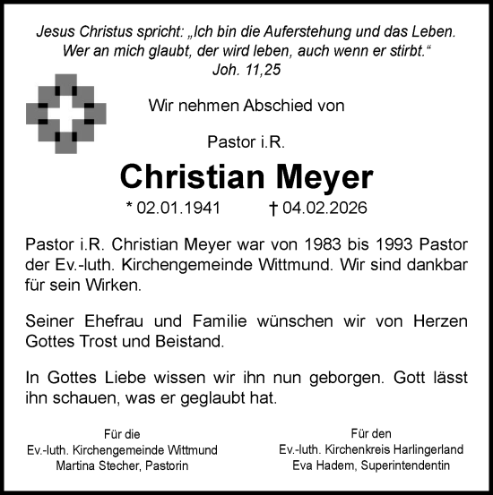 Traueranzeige von Christian Meyer von WZ/JW/AH