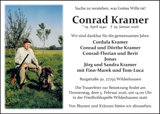 Traueranzeige von Conrad Kramer von Nordwest-Zeitung