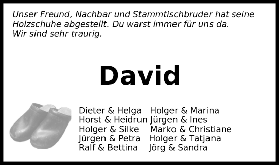 Traueranzeige von David de Leeuw von WZ/JW/AH