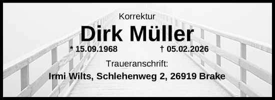 Traueranzeige von Dirk Müller von Nordwest-Zeitung