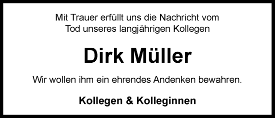 Traueranzeige von Dirk Müller von Nordwest-Zeitung