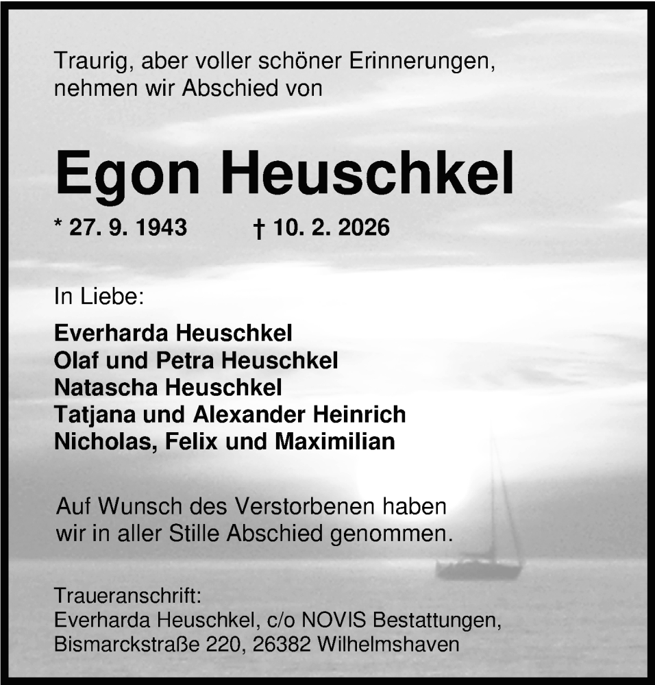 Traueranzeige für Egon Heuschkel vom 14.02.2026 aus WZ/JW/AH