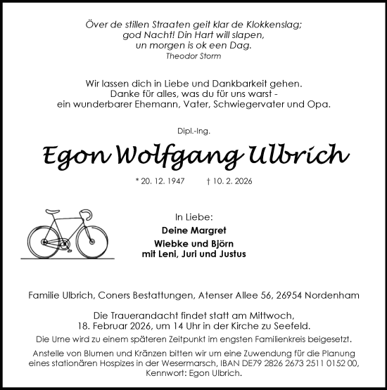 Traueranzeige von Egon Wolfgang Ulbrich von Nordwest-Zeitung
