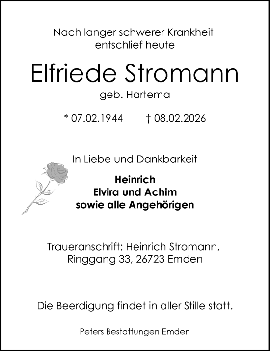 Traueranzeige von Elfriede Stromann von Emder Zeitung