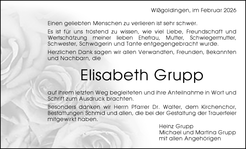  Traueranzeige für Elisabeth Grupp vom 07.02.2026 aus Nordwest-Zeitung