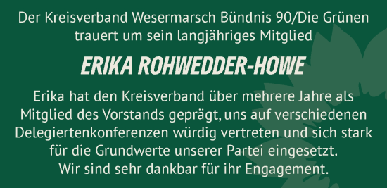 Traueranzeige von Erika Rohwedder-Howe von Nordwest-Zeitung