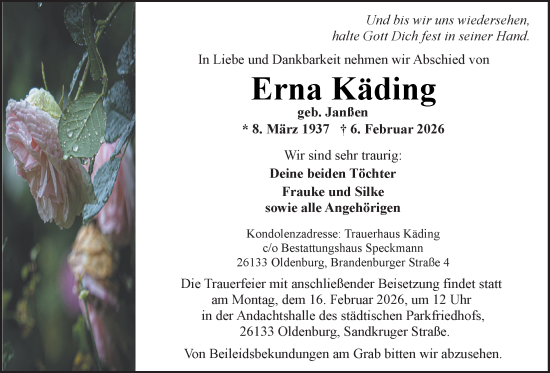 Traueranzeige von Erna Käding von Nordwest-Zeitung