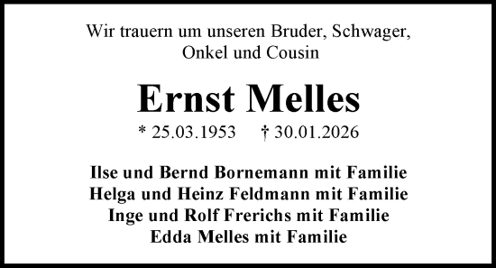 Traueranzeige von Ernst Melles von Emder Zeitung