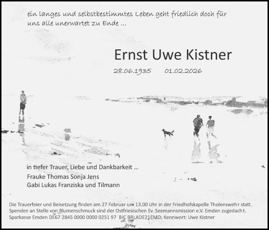 Traueranzeige von Ernst Uwe Kistner von Emder Zeitung