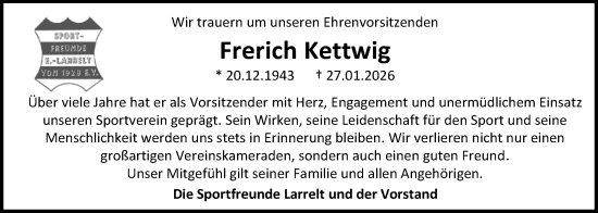 Traueranzeige von Frerich Kettwig von Emder Zeitung