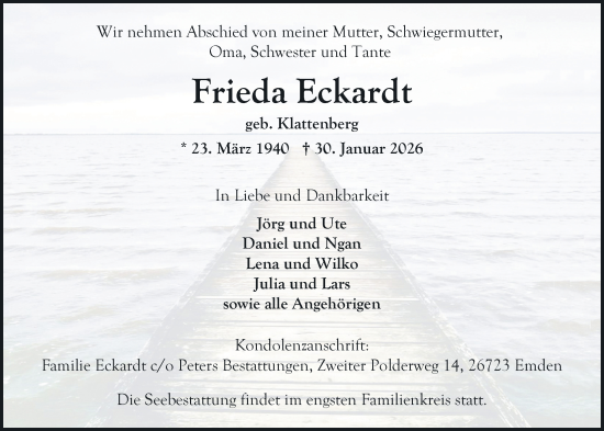 Traueranzeige von Frieda Eckardt von Emder Zeitung