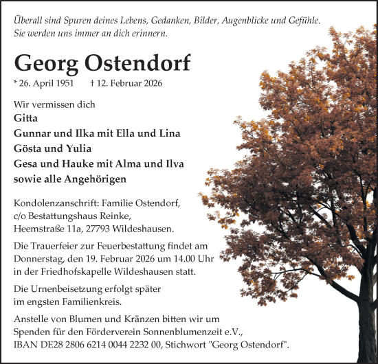 Traueranzeige von Georg Ostendorf von Nordwest-Zeitung
