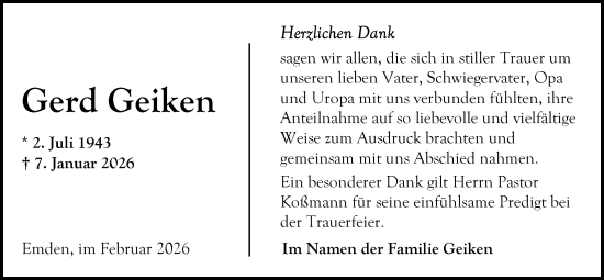 Traueranzeige von Gerd Geiken von Emder Zeitung