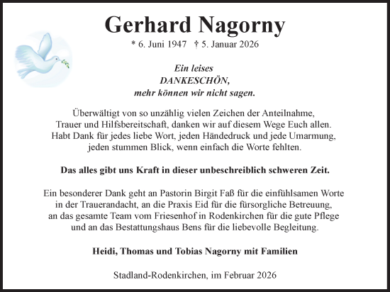 Traueranzeige von Gerhard Nagorny von Nordwest-Zeitung
