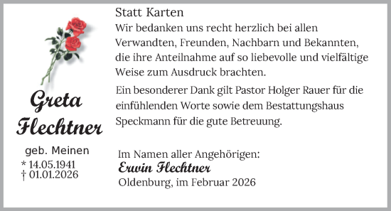 Traueranzeige von Greta Flechtner von Nordwest-Zeitung