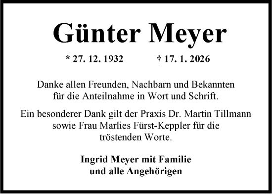Traueranzeige von Günter Meyer von WZ/JW/AH