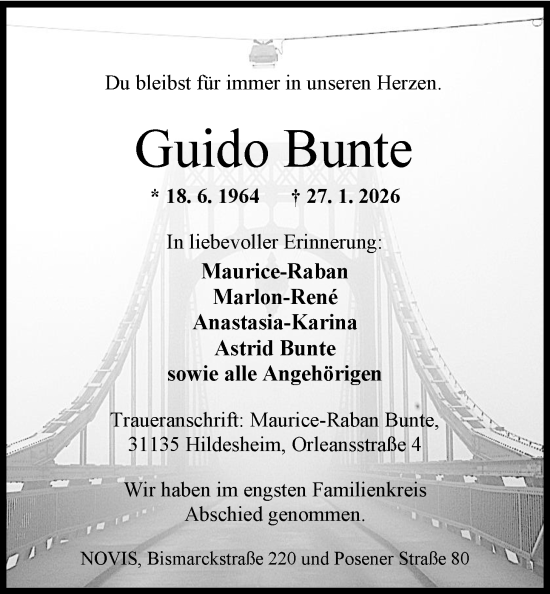 Traueranzeige von Guido Bunte von Nordwest-Zeitung