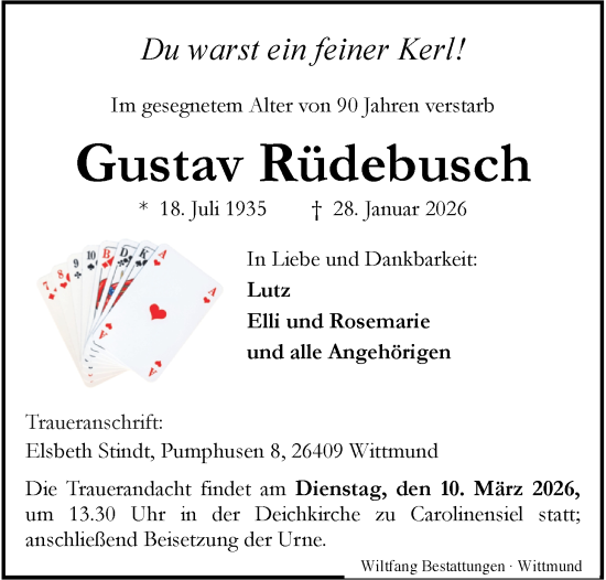Traueranzeige von Gustav Rüdebusch von WZ/JW/AH
