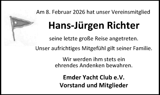 Traueranzeige von Hans-Jürgen Richter von Emder Zeitung