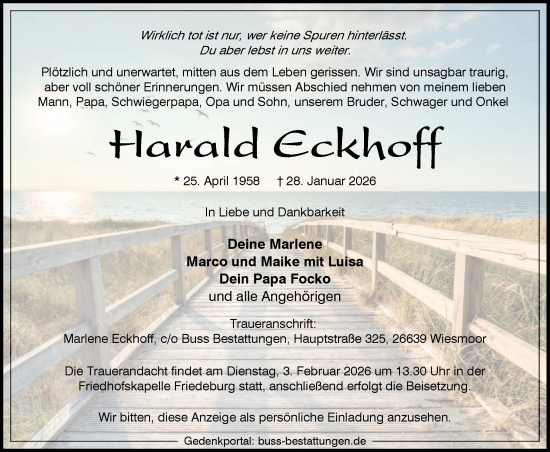 Traueranzeige von Harald Eckhoff von WZ/JW/AH
