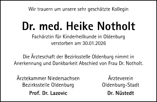 Traueranzeige von Heike Notholt von Nordwest-Zeitung