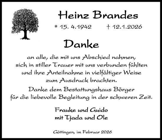Traueranzeige von Heinz Brandes von Nordwest-Zeitung
