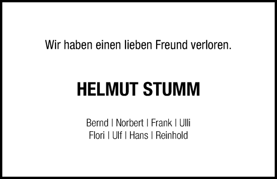Traueranzeige von Helmut Stumm von WZ/JW/AH