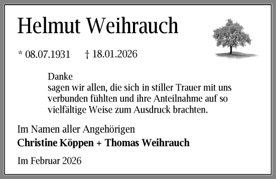 Traueranzeige von Helmut Weihrauch von WZ/JW/AH