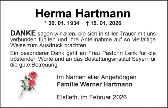 Traueranzeige von Herma Hartmann von Nordwest-Zeitung