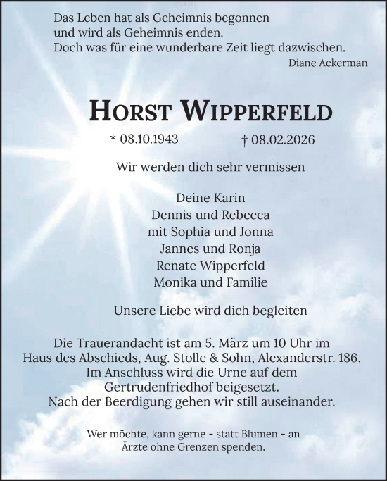 Traueranzeige von Horst Wipperfeld von Nordwest-Zeitung