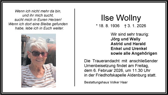 Traueranzeige von Ilse Wollny von WZ/JW/AH
