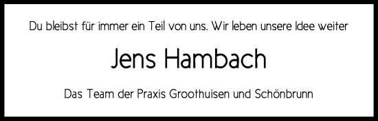 Traueranzeige von Jens Hambach von Nordwest-Zeitung