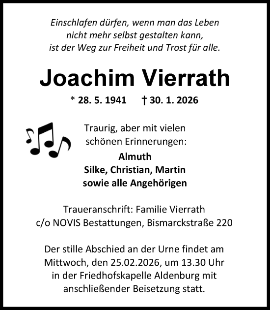 Traueranzeige von Joachim Vierrath von WZ/JW/AH