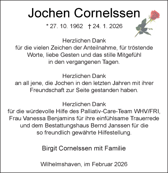 Traueranzeige von Jochen Cornelssen von WZ/JW/AH