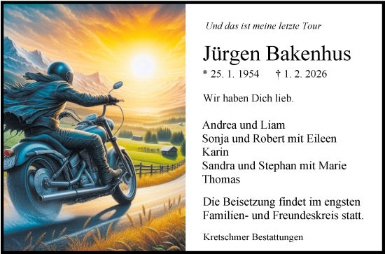 Traueranzeige von Jürgen Bakenhus von WZ/JW/AH