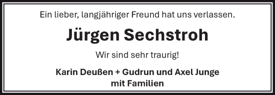 Traueranzeige von Jürgen Sechstroh von WZ/JW/AH