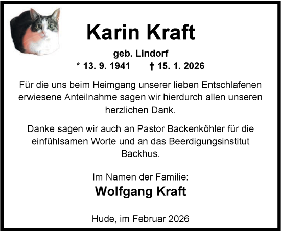 Traueranzeige von Karin Kraft von Nordwest-Zeitung