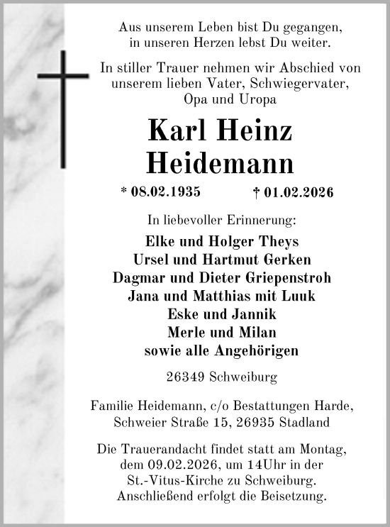 Traueranzeige von Karl Heinz Heidemann von Nordwest-Zeitung