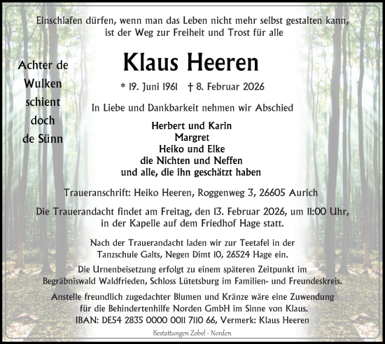 Traueranzeige von Klaus Heeren von WZ/JW/AH