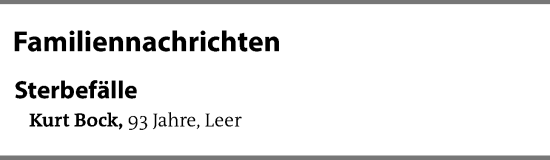 Traueranzeige von Kurt Bock von Emder Zeitung