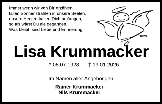 Traueranzeige von Lisa Krummacker von Nordwest-Zeitung