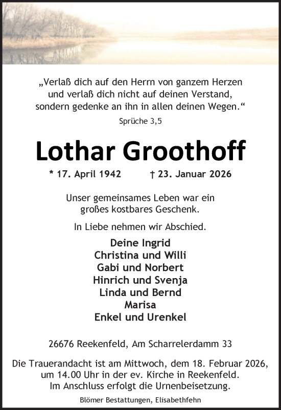 Traueranzeige von Lothar Groothoff von Nordwest-Zeitung