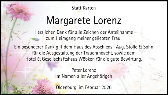 Traueranzeige von Margarete Lorenz von Nordwest-Zeitung