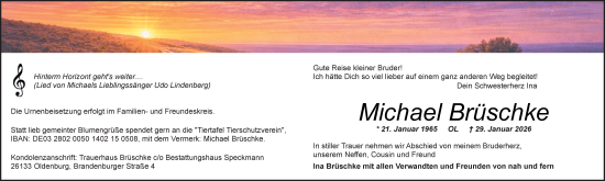 Traueranzeige von Michael Brüschke von Nordwest-Zeitung