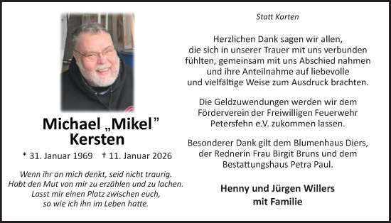 Traueranzeige von Michael Kersten von Nordwest-Zeitung