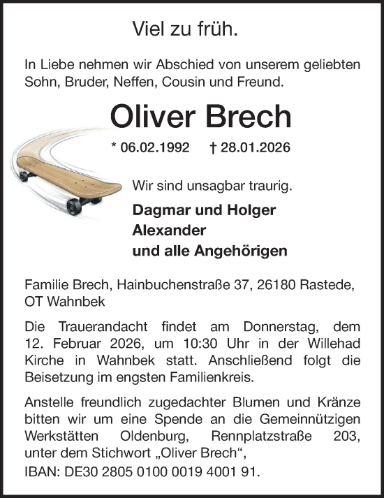 Traueranzeige von Oliver Brech von Nordwest-Zeitung