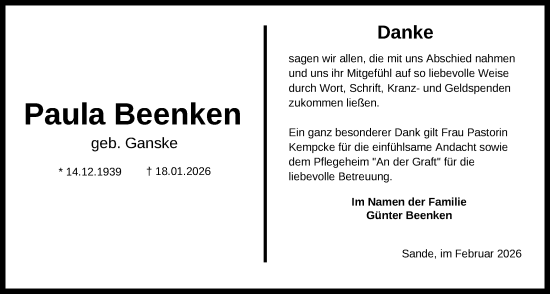 Traueranzeige von Paula Beenken von WZ/JW/AH