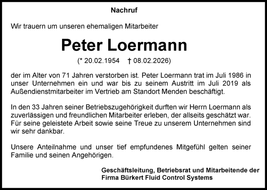 Traueranzeige von Peter Loermann von Emder Zeitung