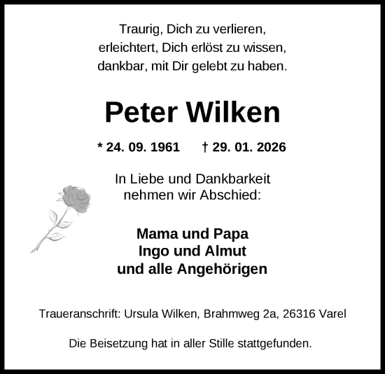 Traueranzeige von Peter Wilken von Nordwest-Zeitung